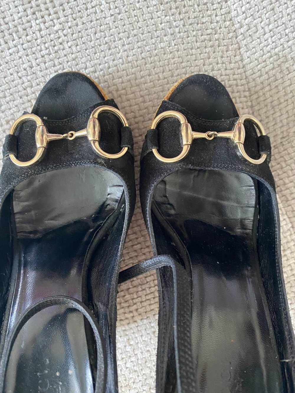 Gucci Black Suede Horsebit Wedge Espadrille Platform Sandals - Picture 13 of 16